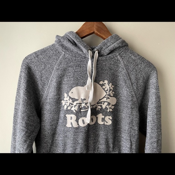 Roots salt and pepper grey pullover hoodie sweater size small - Picture 3 of 9